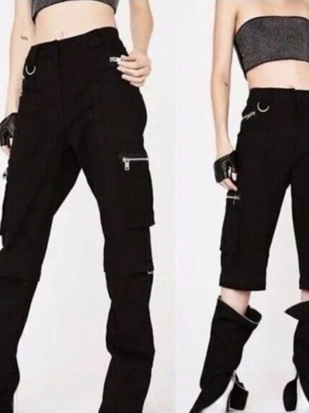 I.AM.GIA Black Cropped Cargo Pants with Zip & Ring Details